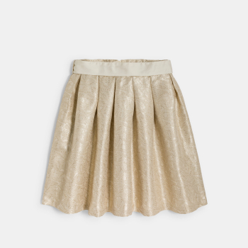 تنورة قصيرة من الجاكار المطرز ذهبية اللون للفتيات